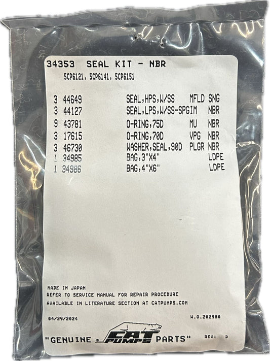 Cat Pumps 34353 Seal Kit - 5CP6131, 5CP6141, 5CP6151